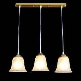 Bronze Pendant Three Lights Pattern Glass Shade European Retro Classic