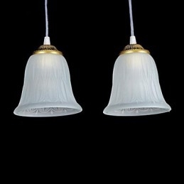 Bronze Pendant Three Lights Pattern Glass Shade European Retro Classic
