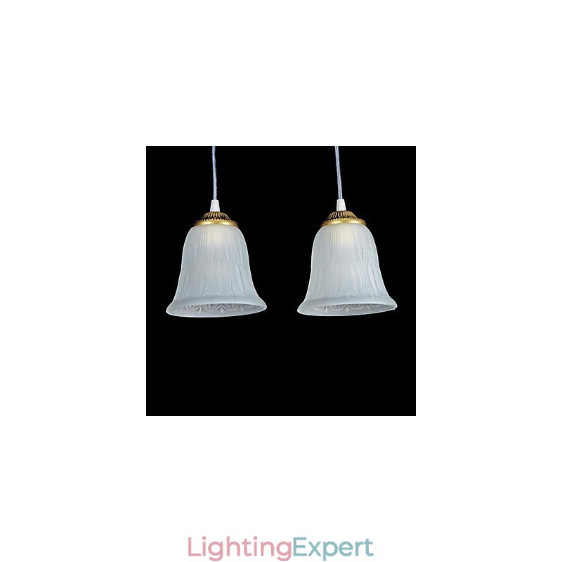 Bronze Pendant Three Lights Pattern Glass Shade European Retro Classic