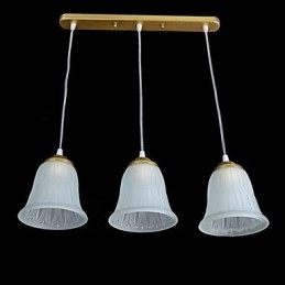 Bronze Pendant Three Lights Pattern Glass Shade European Retro Classic