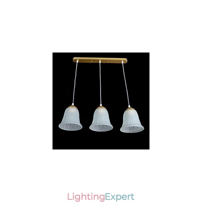 Bronze Pendant Three Lights Pattern Glass Shade European Retro Classic