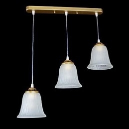 Bronze Pendant Three Lights Pattern Glass Shade European Retro Classic