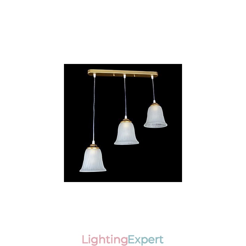 Bronze Pendant Three Lights Pattern Glass Shade European Retro Classic