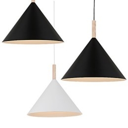 Mini Artistic Cone Pendant Lamp 1 Light Mordern Simplicity Finish Black White Aluminum & Wooden Droplight
