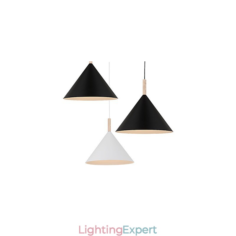 Mini Artistic Cone Pendant Lamp 1 Light Mordern Simplicity Finish Black White Aluminum & Wooden Droplight