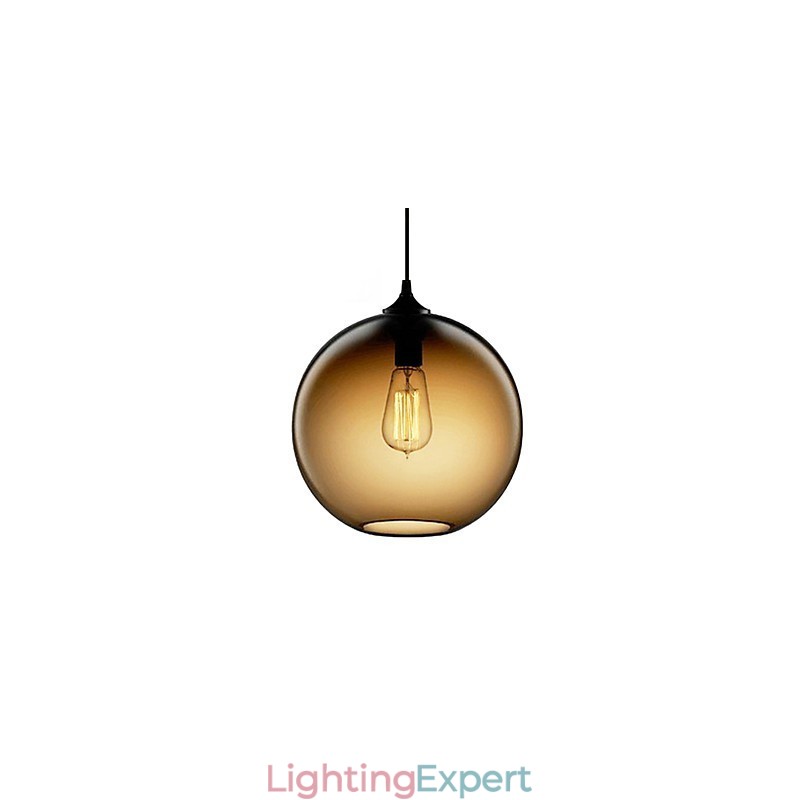 Modern Glass Pendant Light in Round Brown Bubble Design