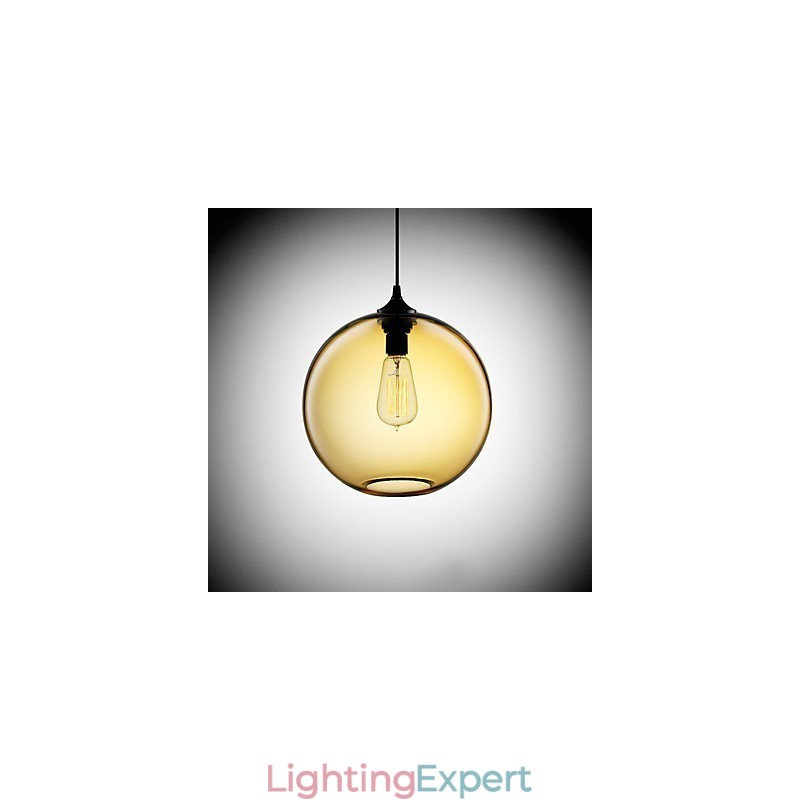 Modern Glass Pendant Light in Round Brown Bubble Design