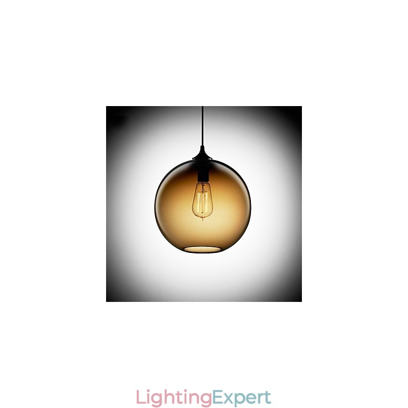 Modern Glass Pendant Light in Round Brown Bubble Design