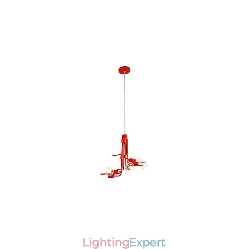 North American Style Characteristic 6 Light Pendant In Red