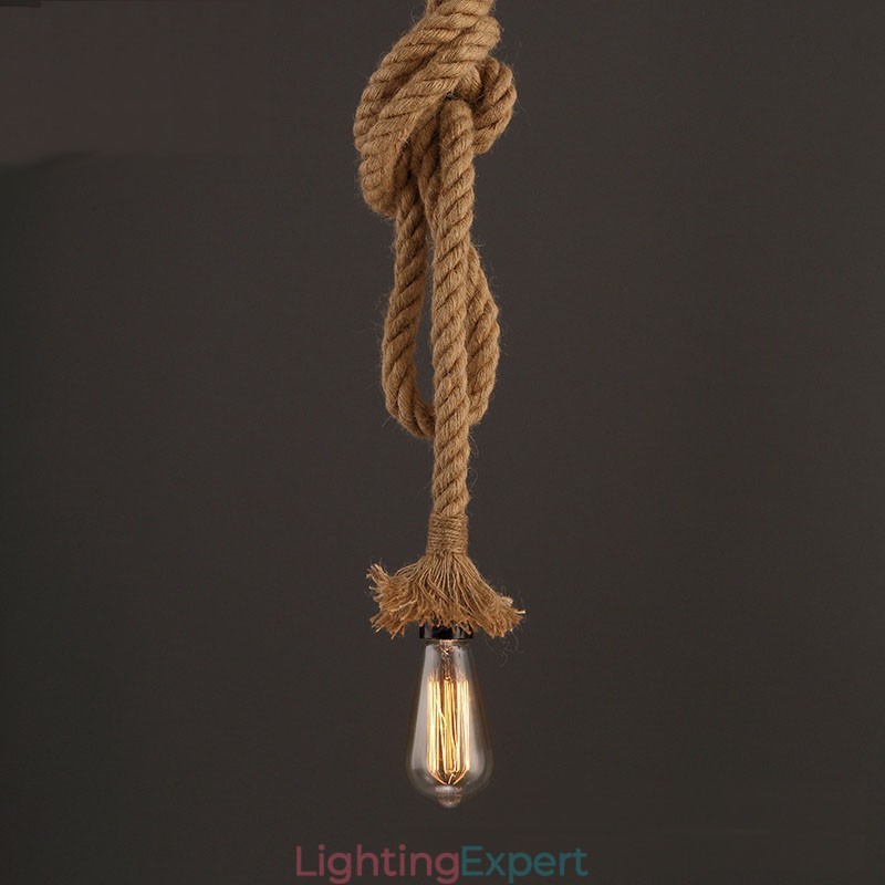 1 Light DIY Art Hemp Rope Light Creative Hemp Rope Chandelier Long 100cm Send 1 Bulb