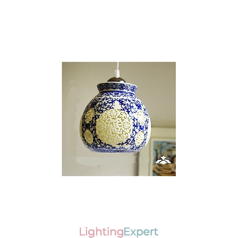 Retro Ceramic lamp lamp Stairs Blue Single Head Chandelier Creative