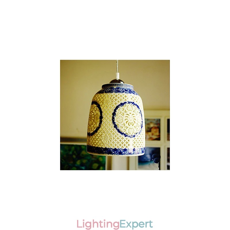Retro Ceramic lamp lamp Stairs Blue Single Head Chandelier Creative