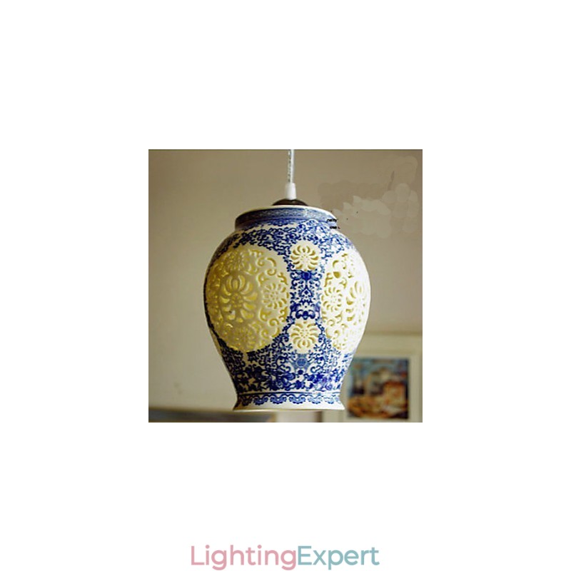 Retro Ceramic lamp lamp Stairs Blue Single Head Chandelier Creative