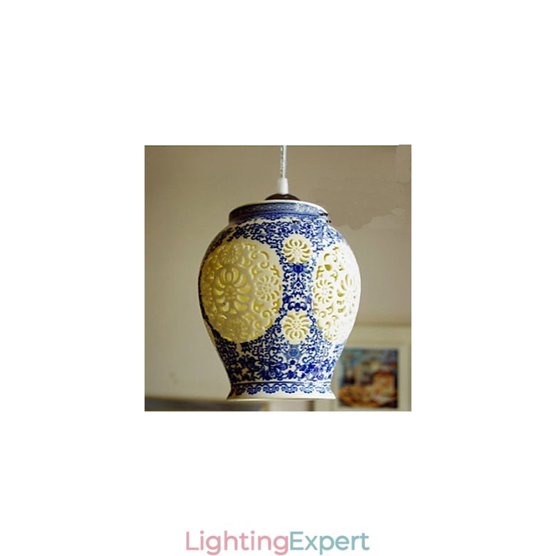 Retro Ceramic lamp lamp Stairs Blue Single Head Chandelier Creative