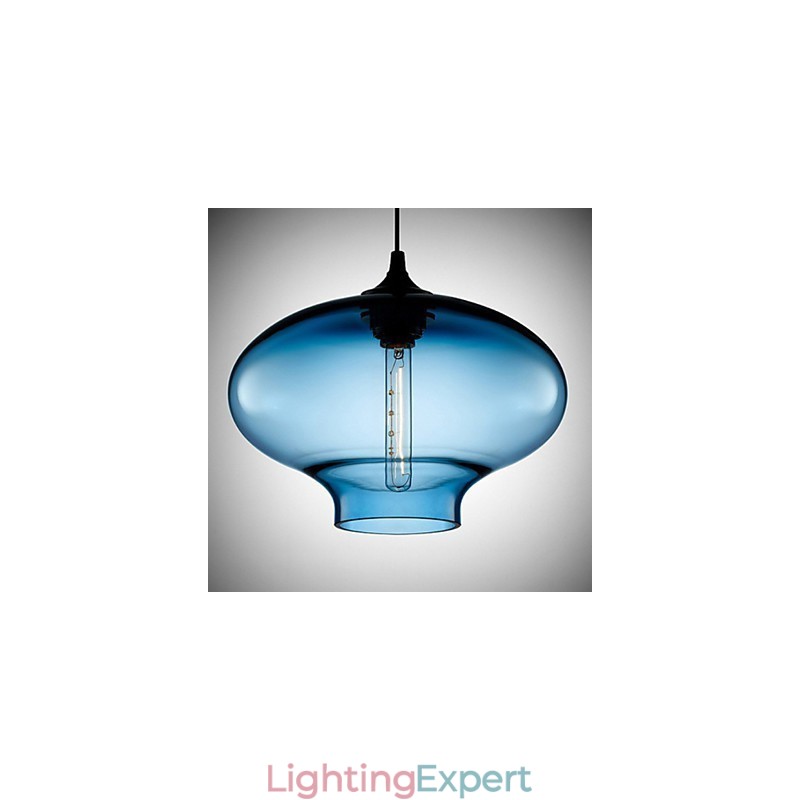 1 Light Modern Glass White and Blue Transparent Pendant Light