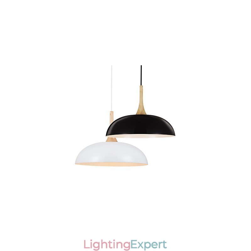 Mini Artistic Pendant Lamp 1 Light Modern Simplicity Black White Finish Aluminum & Wooden Droplight