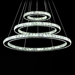 Dimmable Crystal Pendant Light Modern Circular Chandelier Lighting Lamps Cool White Round Ceiling Lights Fixtures with Remote Control