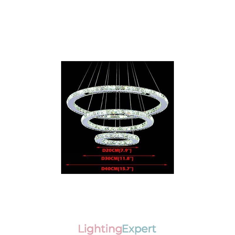 Dimmable Crystal Pendant Light Modern Circular Chandelier Lighting Lamps Cool White Round Ceiling Lights Fixtures with Remote Control