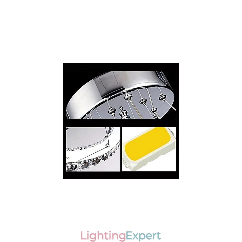 Dimmable Crystal Pendant Light Modern Circular Chandelier Lighting Lamps Cool White Round Ceiling Lights Fixtures with Remote Control