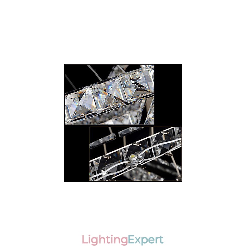 Dimmable Crystal Pendant Light Modern Circular Chandelier Lighting Lamps Cool White Round Ceiling Lights Fixtures with Remote Control