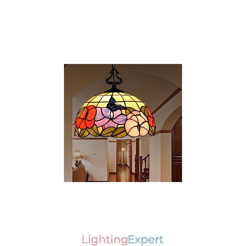 30*28CM 5 10㎡European Rural Creative Arts Stained Glass Chandelier Restoring Ancient Ways Lamp Light