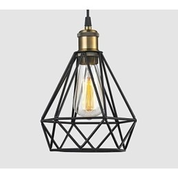 Industrial Wire CAGE PENDANT LIGHT Cafe Loft Warehouse Lighting Black Cord