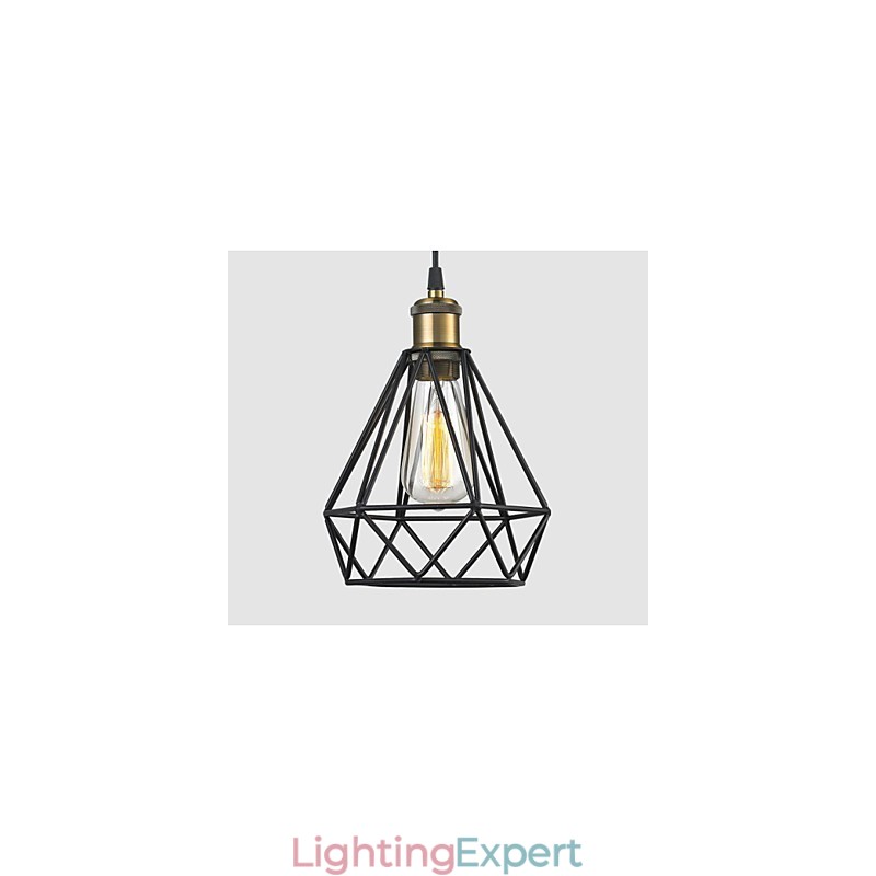 Industrial Wire CAGE PENDANT LIGHT Cafe Loft Warehouse Lighting Black Cord