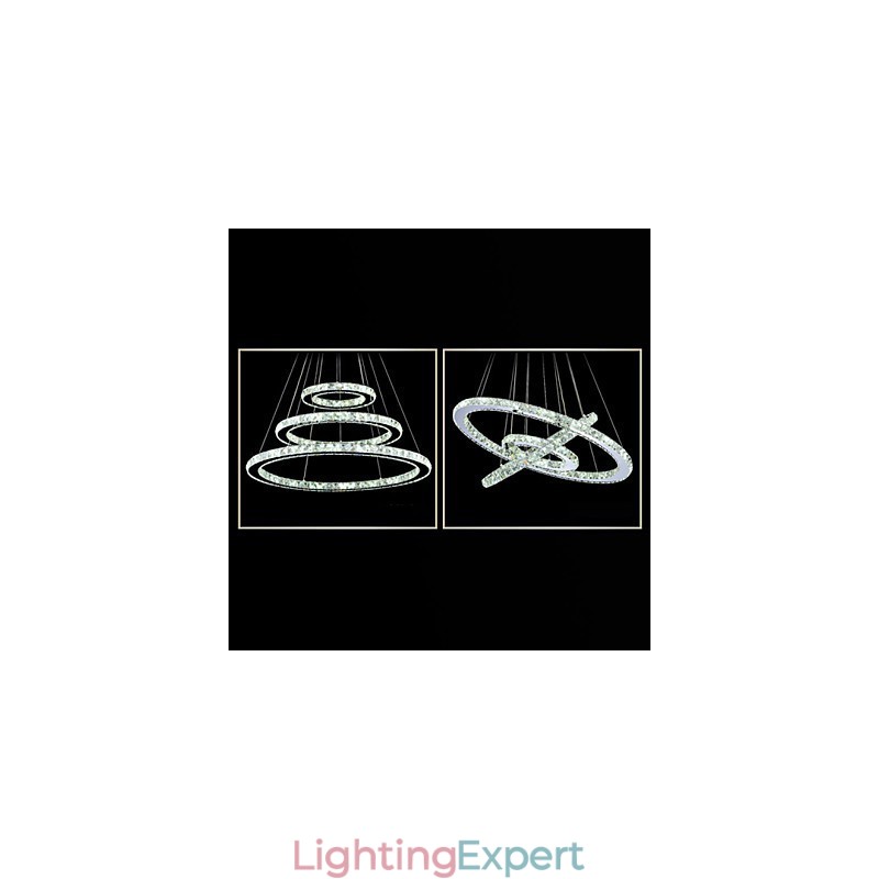 Dimmable Crystal Pendant Light Modern Circular Chandelier Lighting Lamps Cool White Round Ceiling Lights Fixtures with Remote Control