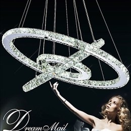 Dimmable Crystal Pendant Light Modern Circular Chandelier Lighting Lamps Cool White Round Ceiling Lights Fixtures with Remote Control