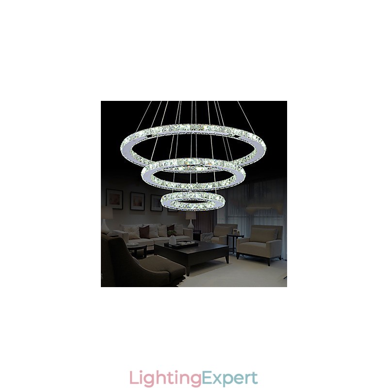 Dimmable Crystal Pendant Light Modern Circular Chandelier Lighting Lamps Cool White Round Ceiling Lights Fixtures with Remote Control