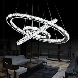 Dimmable Crystal Pendant Light Modern Circular Chandelier Lighting Lamps Cool White Round Ceiling Lights Fixtures with Remote Control