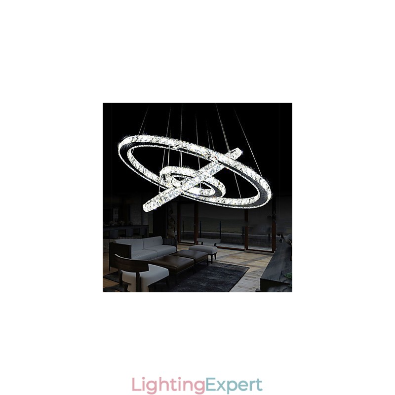 Dimmable Crystal Pendant Light Modern Circular Chandelier Lighting Lamps Cool White Round Ceiling Lights Fixtures with Remote Control