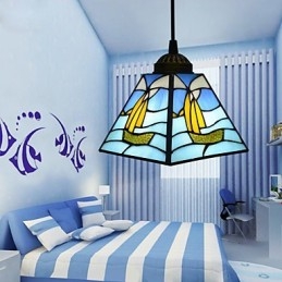 Stained Glass Contemporary And Contracted Mediterranean Single Head Sailing Line Droplight Lamp Pendant Light