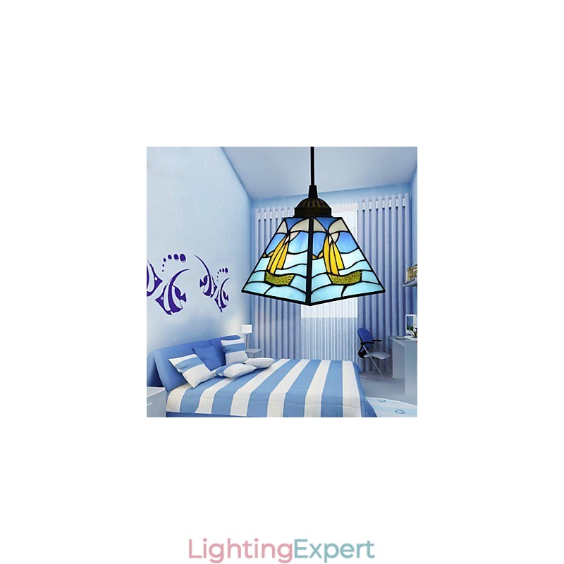 Stained Glass Contemporary And Contracted Mediterranean Single Head Sailing Line Droplight Lamp Pendant Light