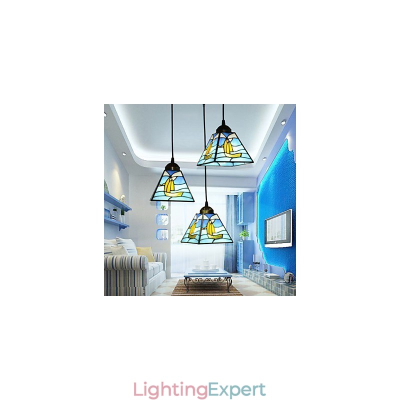 Stained Glass Contemporary And Contracted Mediterranean Single Head Sailing Line Droplight Lamp Pendant Light