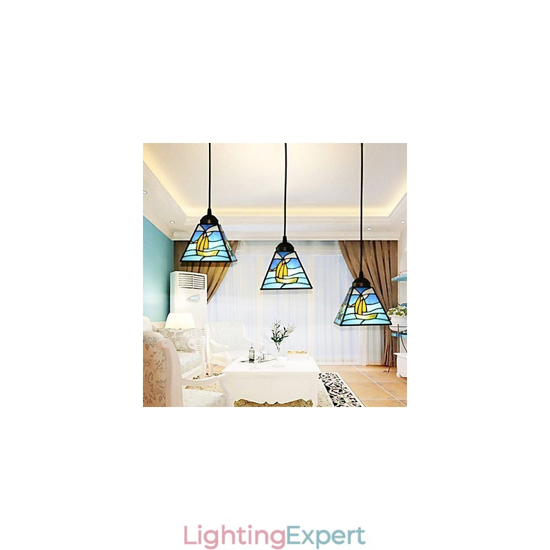 Stained Glass Contemporary And Contracted Mediterranean Single Head Sailing Line Droplight Lamp Pendant Light