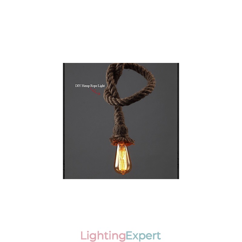 1 Light DIY Art Hemp Rope Light Creative Hemp Rope Chandelier Long 100cm Send 1 Bulb