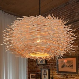 Chandelier Mini Style Lantern Wood Bamboo
