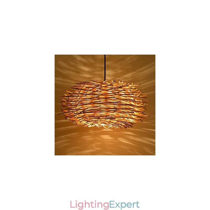 Chandelier Mini Style Lantern Wood Bamboo