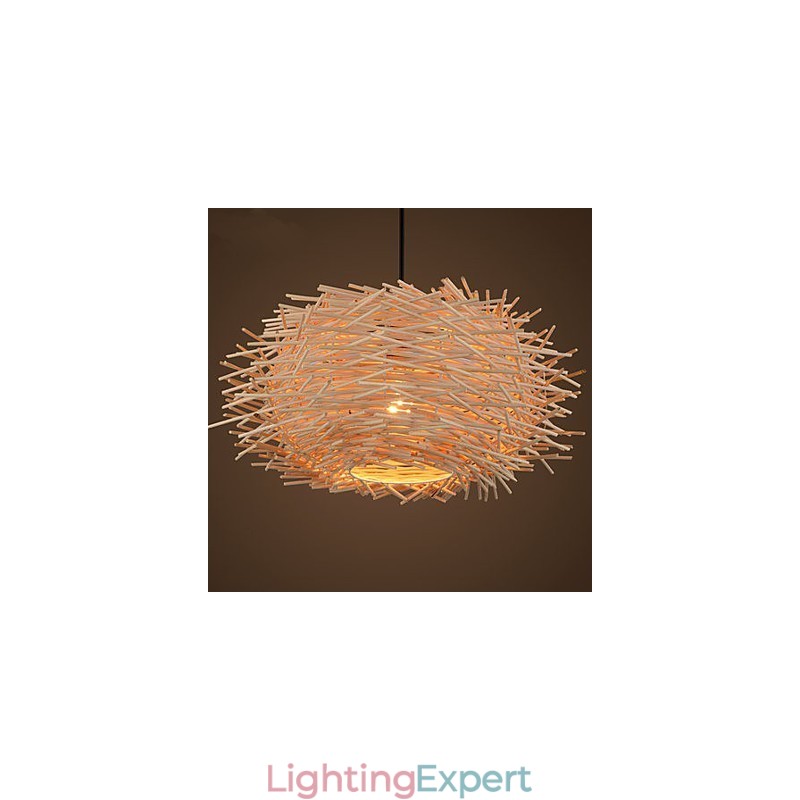 Chandelier Mini Style Lantern Wood Bamboo