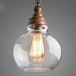 Vintage Wooden Round Crystal Ball Pendant Light (Dia 19cm)