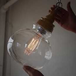 Vintage Wooden Round Crystal Ball Pendant Light (Dia 19cm)