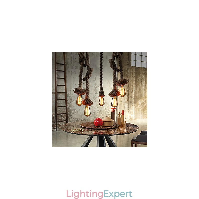 1 Light DIY Art Hemp Rope Light Creative Hemp Rope Chandelier Long 100cm Send 1 Bulb
