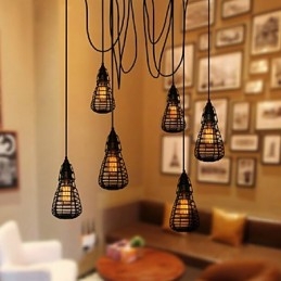 American Industrial Creative Restoring Ancient Ways Wrought Iron Cage Single Head Droplight Lamp