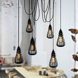 American Industrial Creative Restoring Ancient Ways Wrought Iron Cage Single Head Droplight Lamp