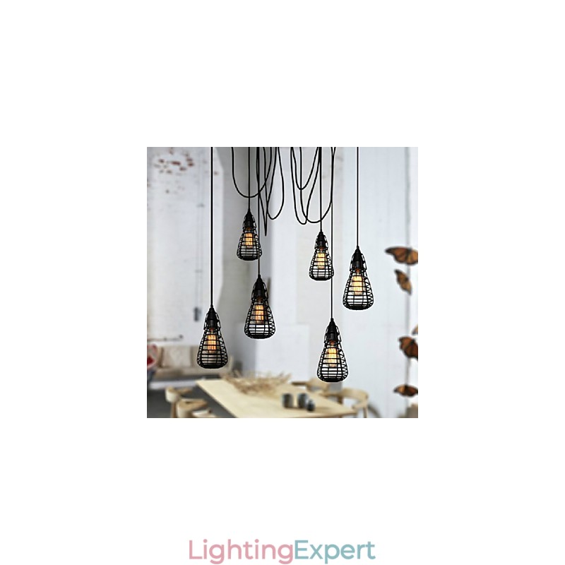 American Industrial Creative Restoring Ancient Ways Wrought Iron Cage Single Head Droplight Lamp