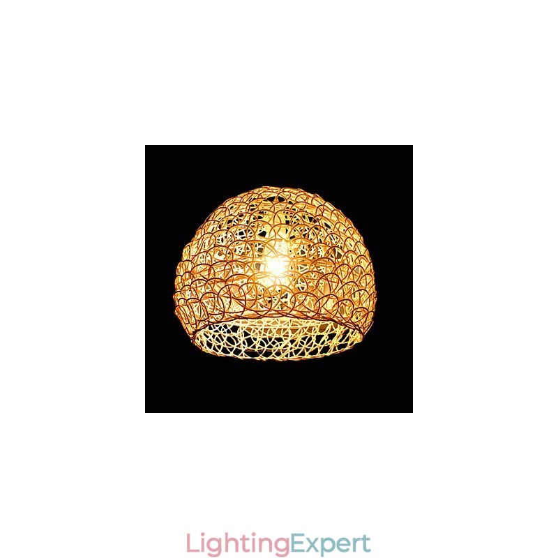 Modern Rural Cany Art Woven Rattan Single Head Droplight Lamp