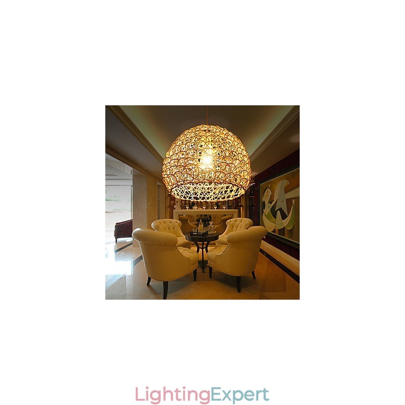 Modern Rural Cany Art Woven Rattan Single Head Droplight Lamp