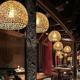 Modern Rural Cany Art Woven Rattan Single Head Droplight Lamp