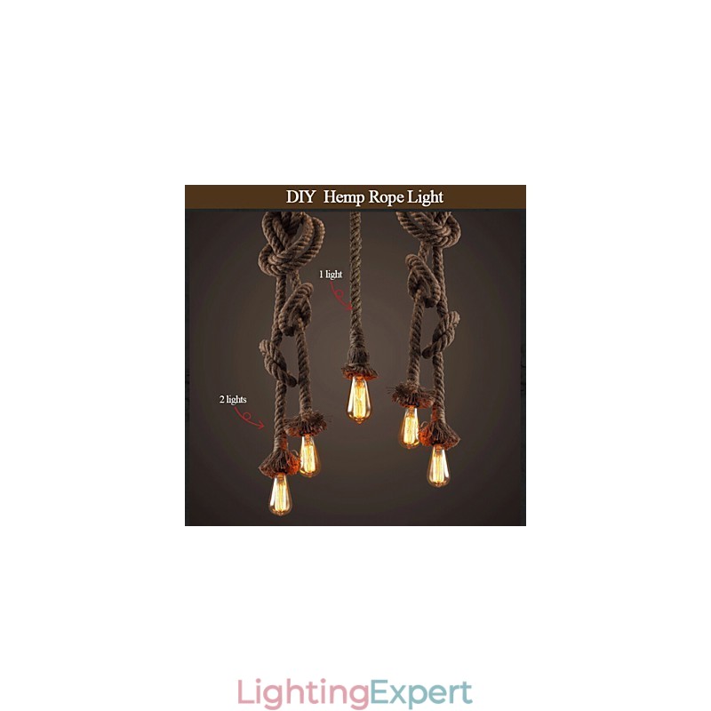 1 Light DIY Art Hemp Rope Light Creative Hemp Rope Chandelier Long 100cm Send 1 Bulb